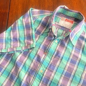 Robert Graham Shirt Men's Short-sleeved Casual Button-up Checked Size XL